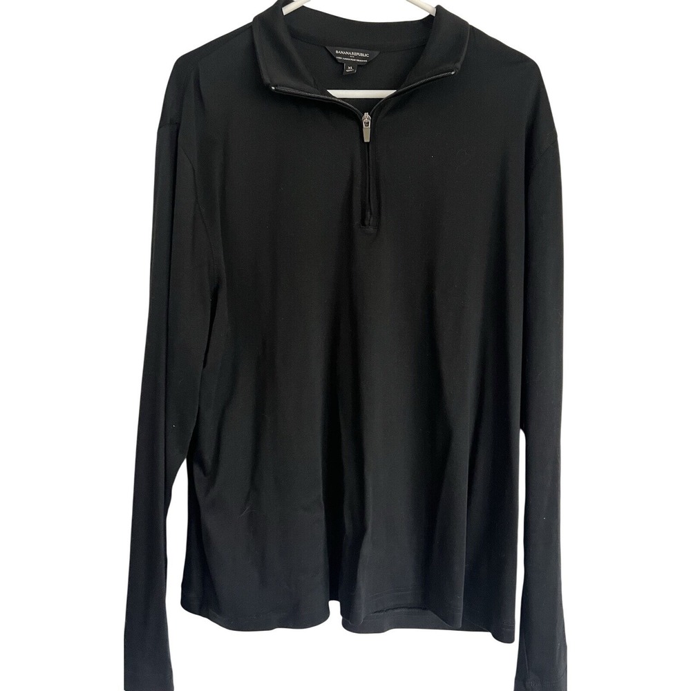 Banana Republic Luxe Touch‎ Performance Quarter Zip Black Long Sleeve Shirt XL